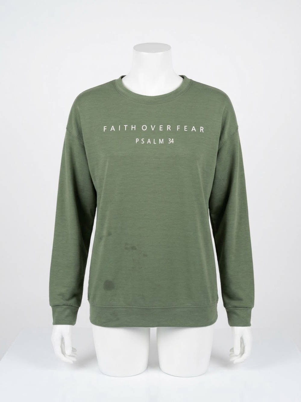 Faith Over Fear Crewneck Sweatshirt - Olive Green Size Medium Christian Jesus